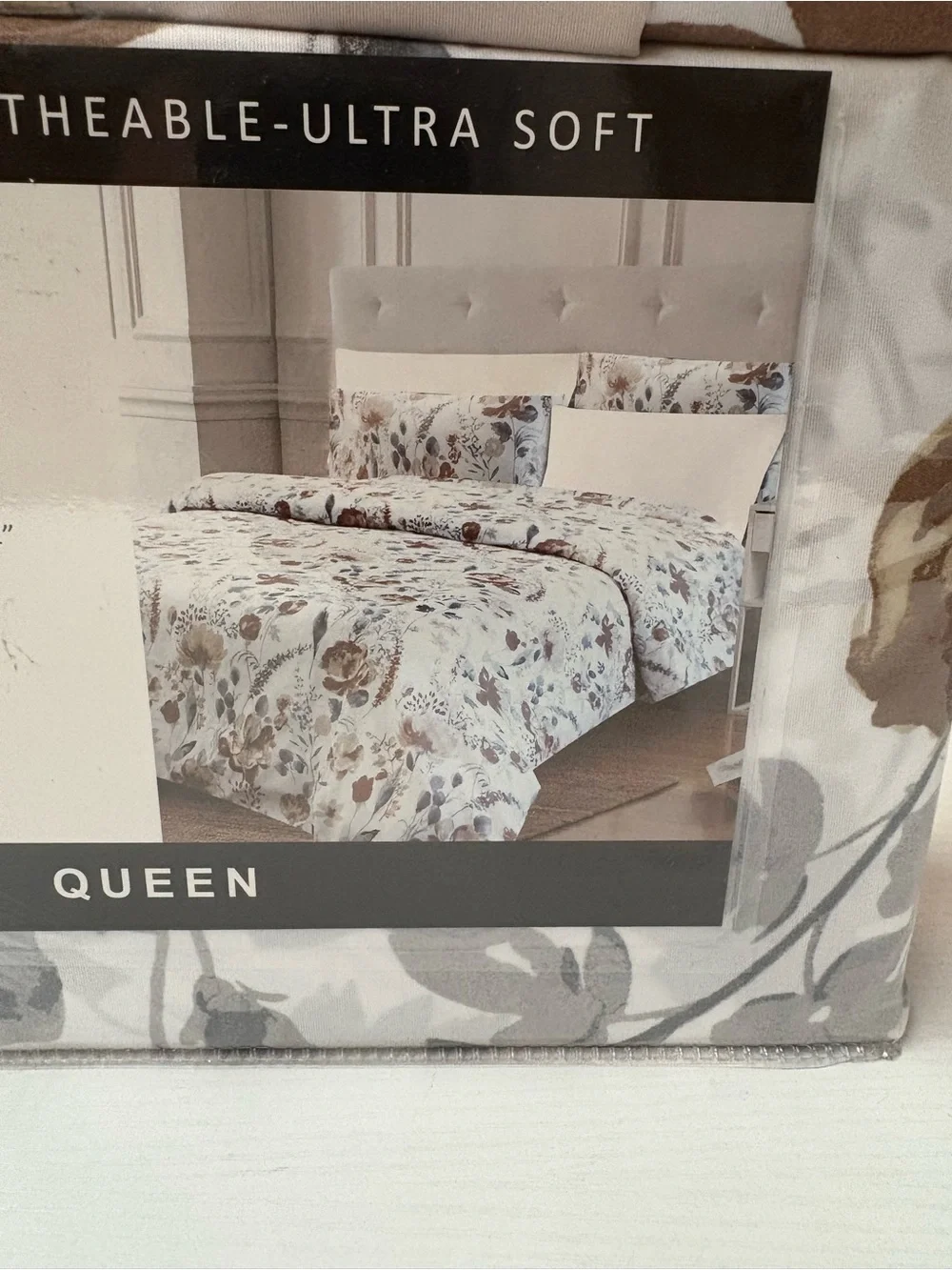 Paris Textile 1800 Six Piece Queen Sheet Set - Floral Taupe & Gray